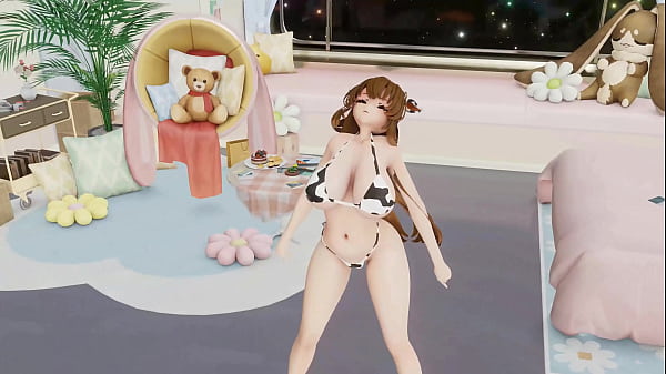 Sousou no Frieren Fern Hentai Undress Dance Yaosobi Idol Cow Girl Outfit Big Boobs MMD 3D Orange Hair (CLIP)