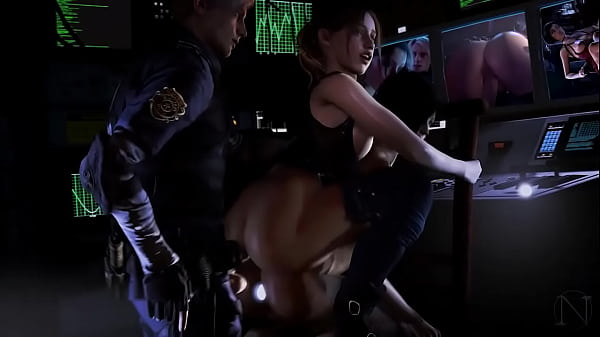 Claire and Ada Threesome in Monitoring Room with Anal Buttplug Re
